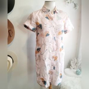 RACHEL ZOE 100% LINEN PINK FLORAL SHORT SLEEVE BUTTON SHIRT DRESS WOMEN'S SZ XS